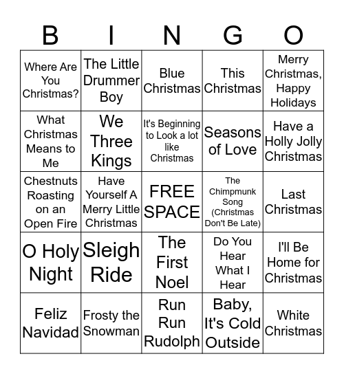 Holiday SINGO!! Bingo Card