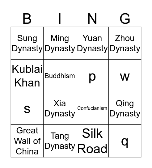 Ancient Asian Dynasties Bingo Card