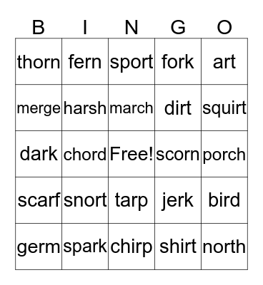 Controlled R Bingo Card