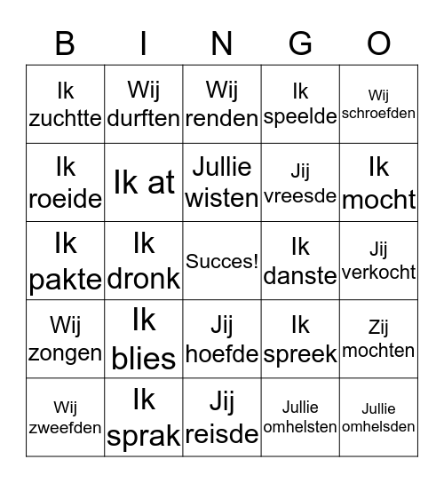 Werkwoordspelling Bingo Card