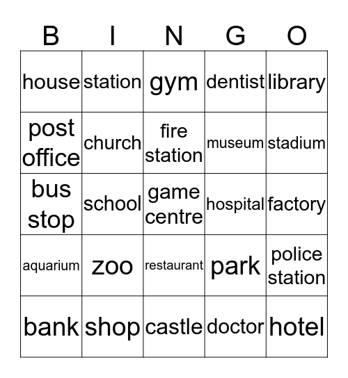 Places Bingo Card