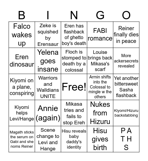 SNK 124 Bingo Card
