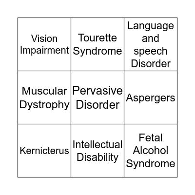 Developmental Disabilities Bingo Card