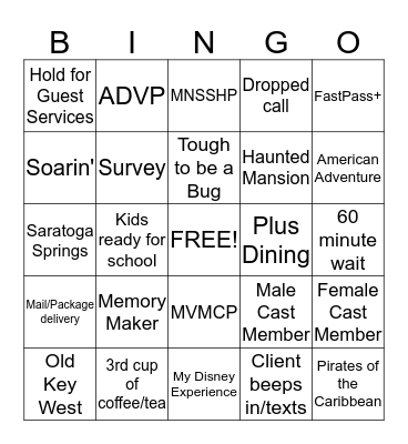 Off to Neverland Travel® - DRC Hold Time Bingo Card