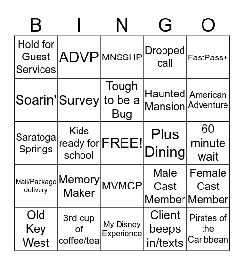Off to Neverland Travel® - DRC Hold Time Bingo Card