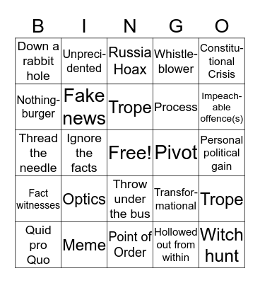 Impeachment Bullshit Bingo Card