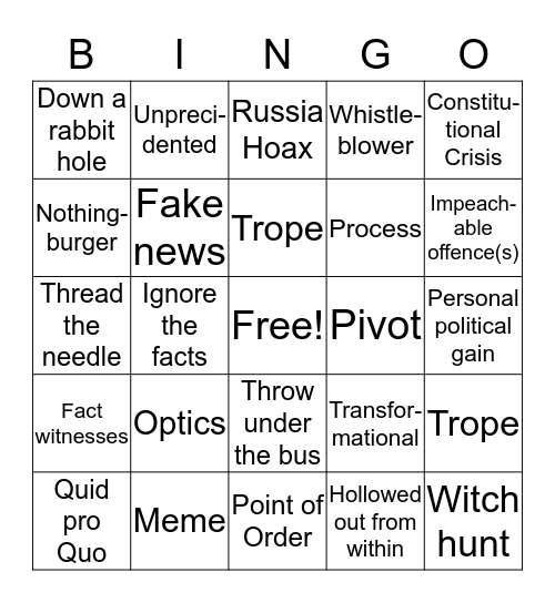 Impeachment Bullshit Bingo Card