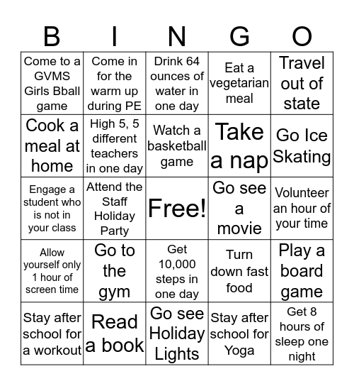 December Bingo Card