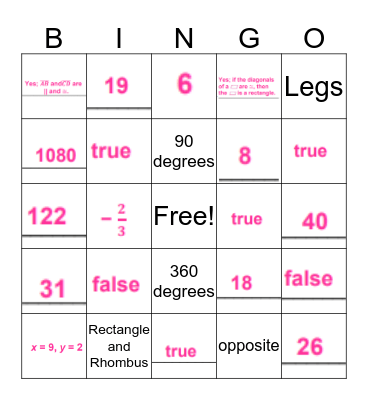 Geometry Unit 6 Bingo Card