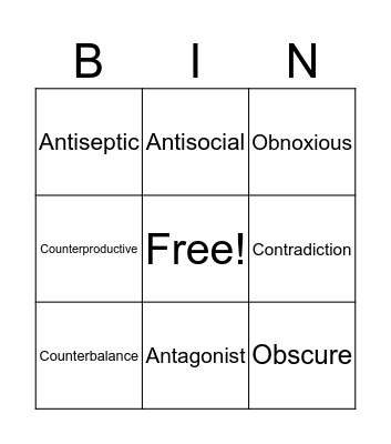 Vocabulary Bingo Card