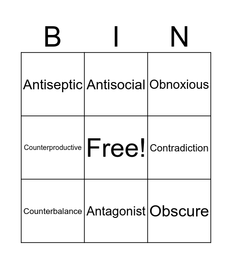 Vocabulary Bingo Card