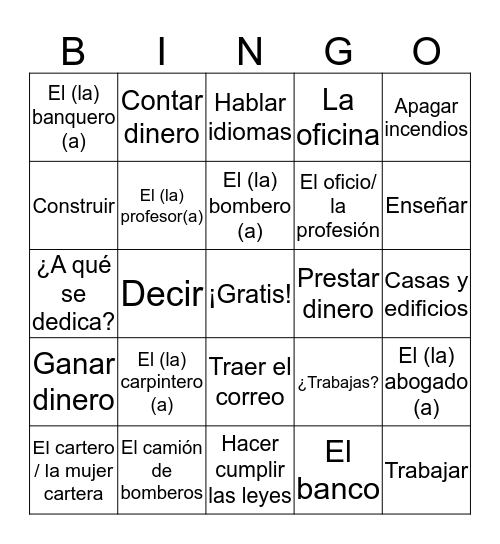 Profesiones (1) Bingo Card