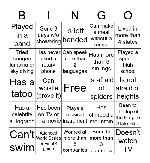 WashingtonFirst Bingo Card
