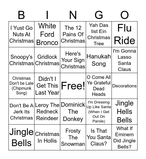 Funny X-Mas Songs Bingo Card