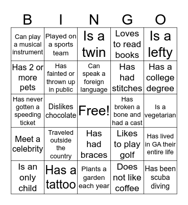 Find someone who ....... Bingo Card