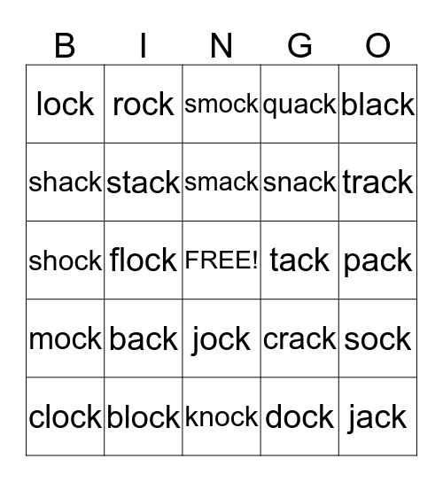 -ack and -ock words Bingo Card