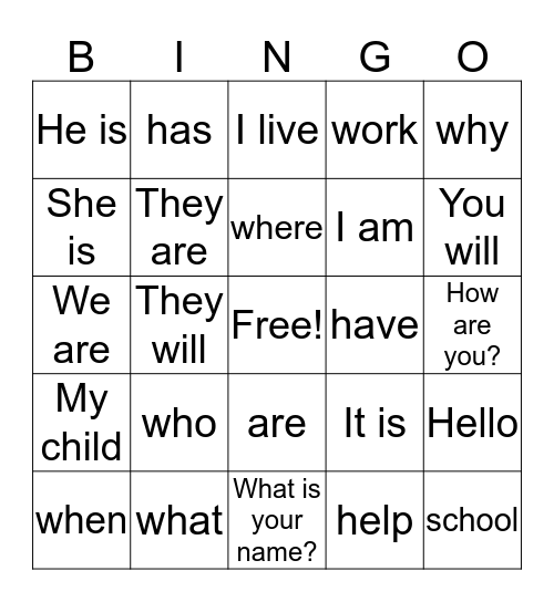 Literacy Night Bingo Card