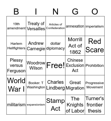 Semester Exam Review Bingo Card