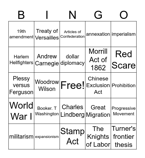 Semester Exam Review Bingo Card