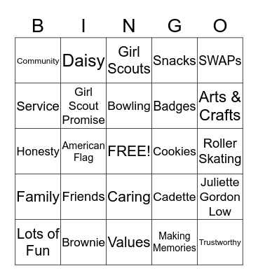 Brownie Bingo Card