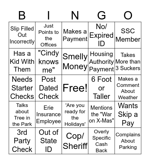 Banker Bingo (Holiday Edition) Bingo Card
