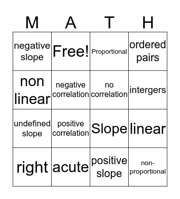 Math Vocabulary Bingo Card