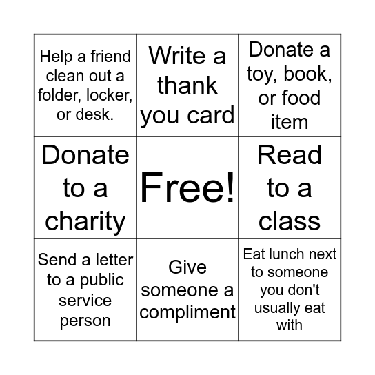 The Gift of Giving Bingo Card