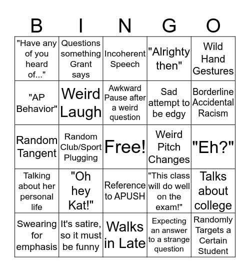 Ricci Bingo Card