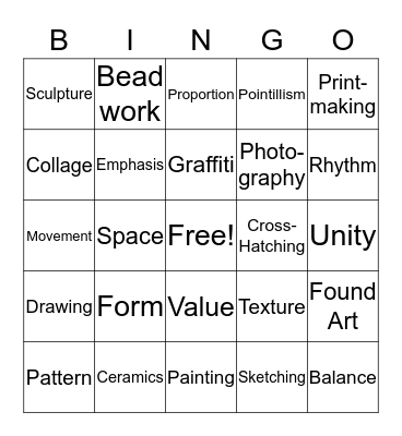 Art Terms Bingo Card