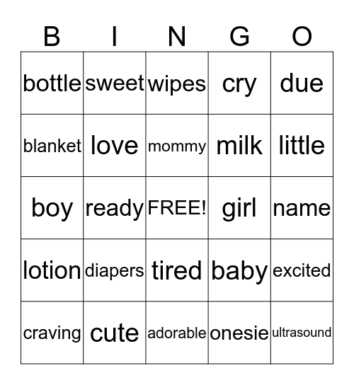 Baby Bingo Card