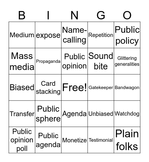 Media and Propaganda Bingo Card