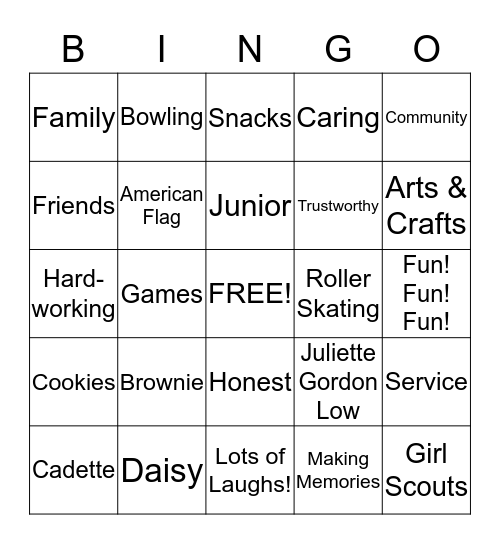 Brownie Bingo Card