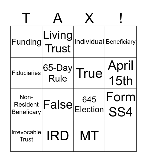 Estate & Trust  Bingo Card