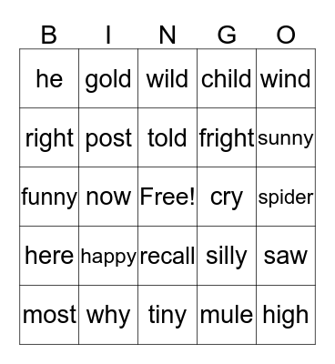Bossy E Bingo Card