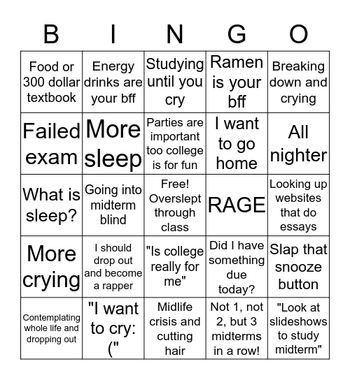 College Life Bingo! Bingo Card