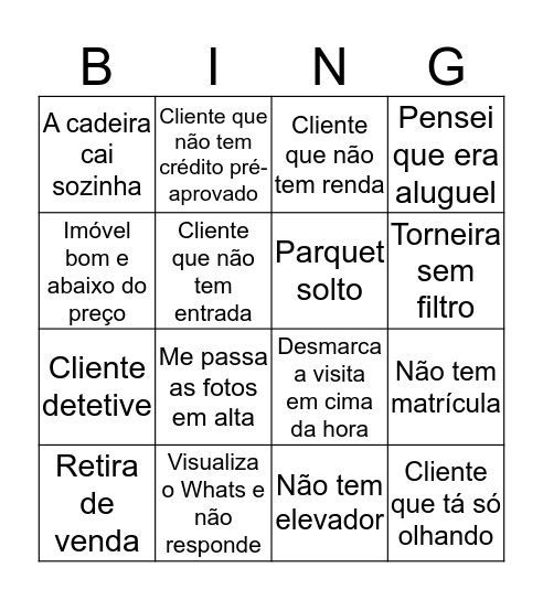 Um dia na imobiliária Bingo Card