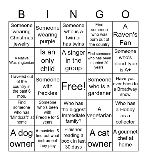 Bingo Mingle Bingo Card