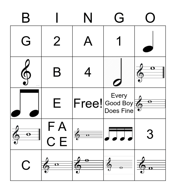 Music Note Bingo Card