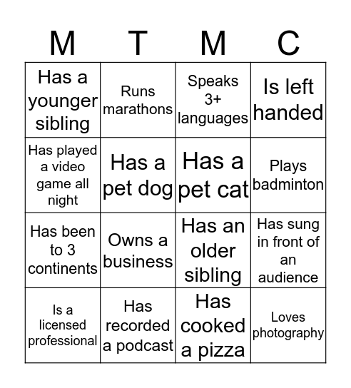 Maharlika TMC Human Bingo Card