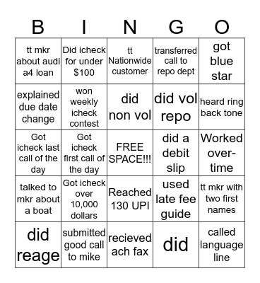 Team 5 BINGO Challenge!!!! Bingo Card