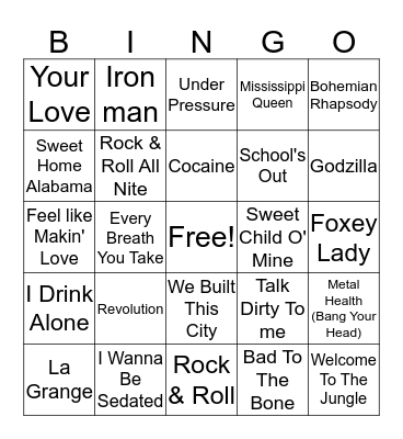 Classic Rock Bingo Card