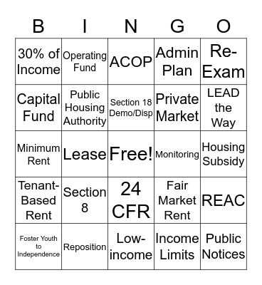 Public Housing Overview Bingo Card