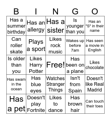 Human Bingo Card