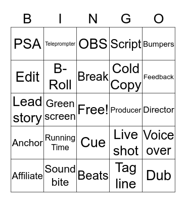 Broadcasting Terms Bingo Card