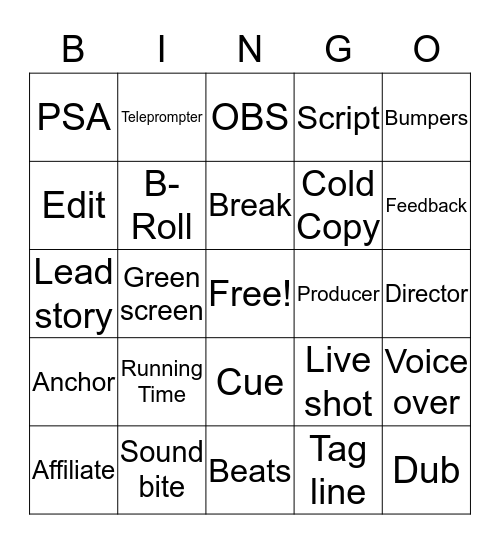 Broadcasting Terms Bingo Card