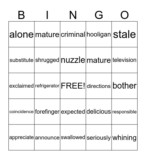 Marvin Redpost-Alone In His Teacher's House Bingo Card