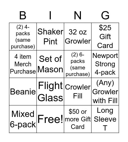 Shortway Sales Challenge  Bingo Card