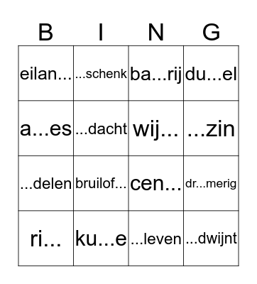 Spelling Bingo Card