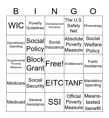 Intro to Social Policy BINGO Card