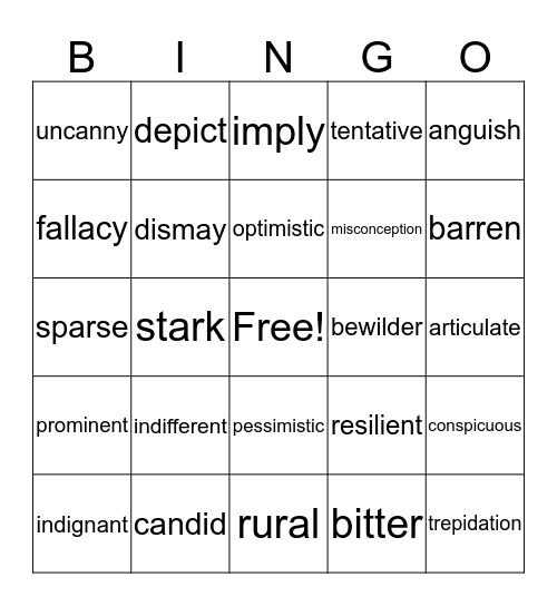 Vocabulary Review BINGO Card